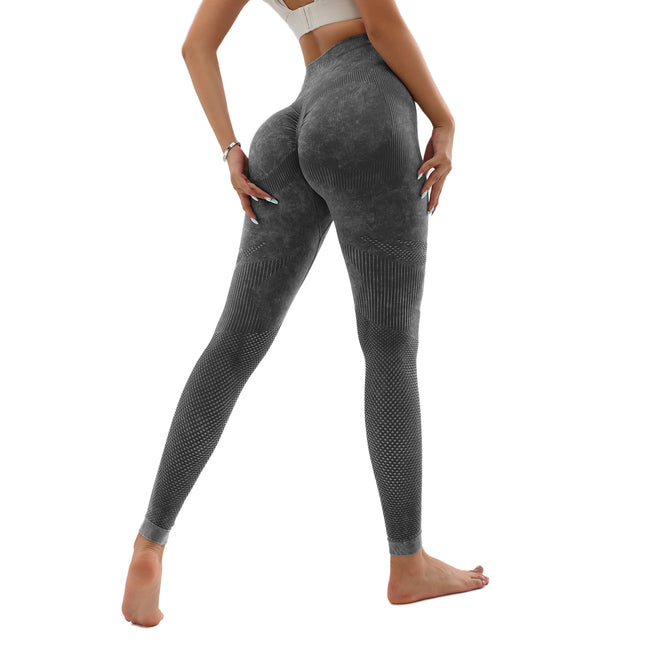 Women's Hollow Wide Band Waist Sports Leggings With Butt Ruching, Scrunch Butt Lifting Tights Seamless Yoga Tummy Control Pants