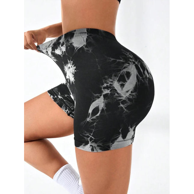 Women's Tie Dye High Waist V-Back Scrunch Yoga Shorts, Seamless Sport Athletic Shorts With Stretch Fabric, Fitness Workout Bottoms