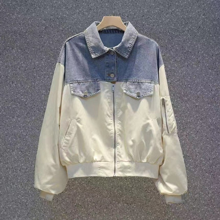 Stitching Long Sleeved Denim Jacket Women Clothing