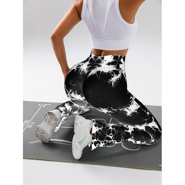 High-Waist Tummy Control Flare Yoga Pants For Women, Tie-Dye Stretch Slimming Bootcut Workout Pants, Fitness & Sports Activewear