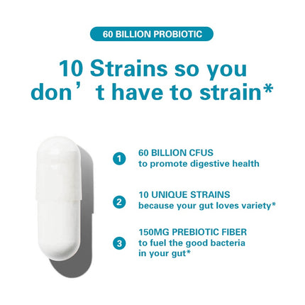 BSYS 60 Billion CFU Probiotic Capsules  Acid-Resistant Stomach-Resistant Formula  Intestinal Delivery Technology  Digestive & Immune Health Support  Daily Gut Wellness Supplement