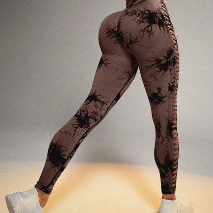 6Pcs Tie-dye Cut-out Leggings Women's Yoga Pants