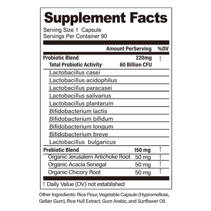 BSYS 60 Billion CFU Probiotic Capsules  Acid-Resistant Stomach-Resistant Formula  Intestinal Delivery Technology  Digestive & Immune Health Support  Daily Gut Wellness Supplement
