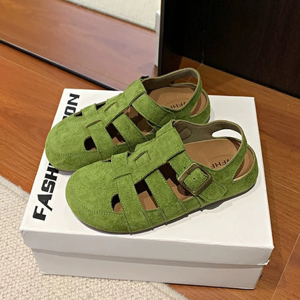 Retro Closed Toe Sandals Two-way Hollow-out Half Slippers