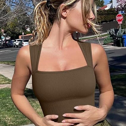Women's One-piece Set Sleeveless Square Neck Skinny Yoga Bodysuit, Women's Sportswear Clothing