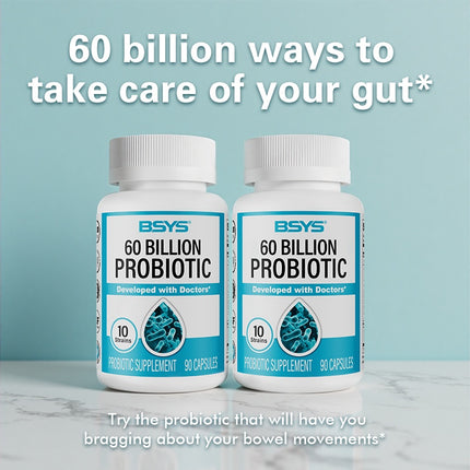BSYS 60 Billion CFU Probiotic Capsules  Acid-Resistant Stomach-Resistant Formula  Intestinal Delivery Technology  Digestive & Immune Health Support  Daily Gut Wellness Supplement