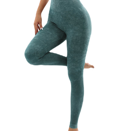 Women's Hollow Wide Band Waist Sports Leggings With Butt Ruching, Scrunch Butt Lifting Tights Seamless Yoga Tummy Control Pants