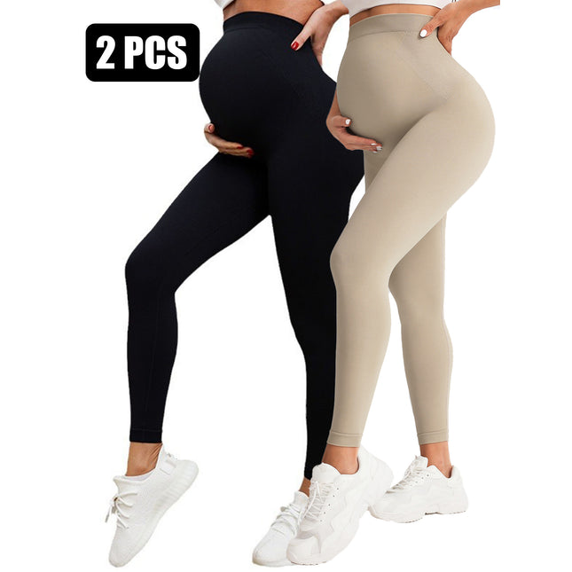 2 Pack  Maternity High-Waisted Seamless Yoga Pants For Women - Tummy Support Fitness Leggings