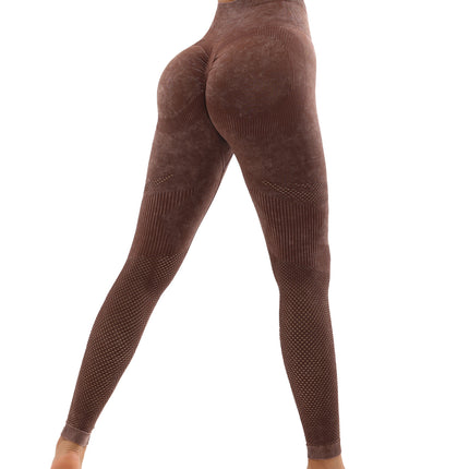 Women's Hollow Wide Band Waist Sports Leggings With Butt Ruching, Scrunch Butt Lifting Tights Seamless Yoga Tummy Control Pants
