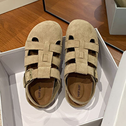 Retro Closed Toe Sandals Two-way Hollow-out Half Slippers
