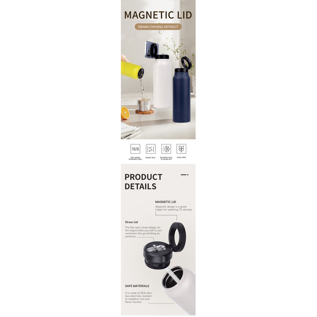 304 Stainless Steel Vacuum Cup Creative Magnetic Water Cup Insulated Sports Water Bottle With Straw Outdoor Insulated Water Mug With Magnetic Phone Holder