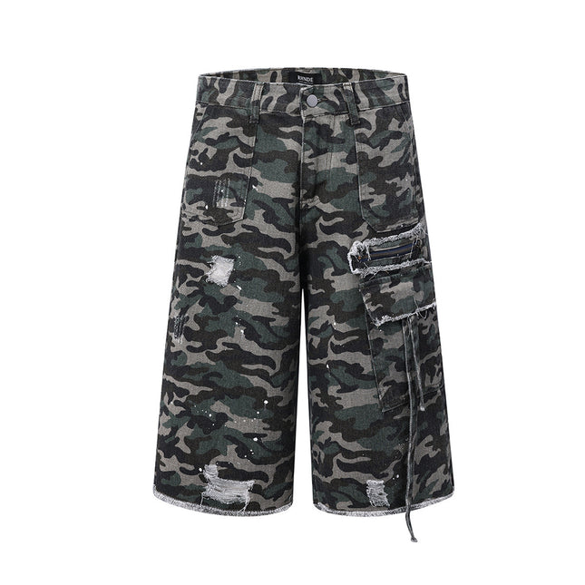 UrbanEdge Camo Denim Shorts