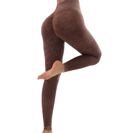 Women's Hollow Wide Band Waist Sports Leggings With Butt Ruching, Scrunch Butt Lifting Tights Seamless Yoga Tummy Control Pants