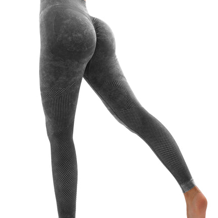 Women's Hollow Wide Band Waist Sports Leggings With Butt Ruching, Scrunch Butt Lifting Tights Seamless Yoga Tummy Control Pants