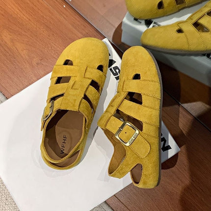 Retro Closed Toe Sandals Two-way Hollow-out Half Slippers