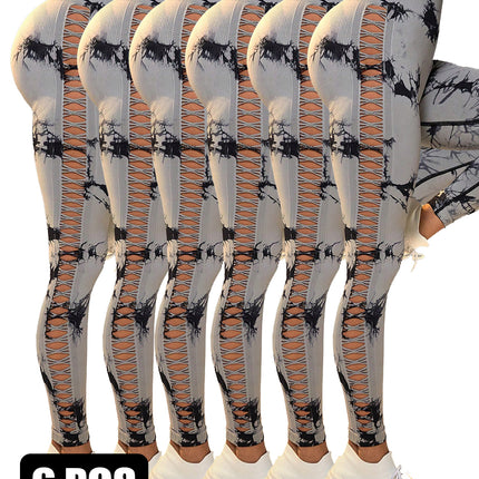 6Pcs Tie-dye Cut-out Leggings Women's Yoga Pants