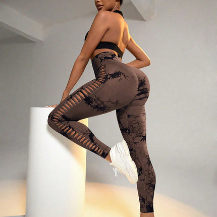6Pcs Tie-dye Cut-out Leggings Women's Yoga Pants
