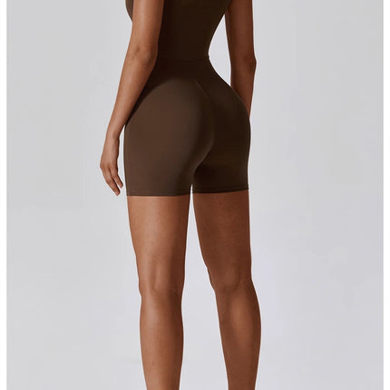 Summer Zip-Up Short Sleeve Shorts Yoga Bodysuit For Women - Dance Workout Form-Fitting One-Piece