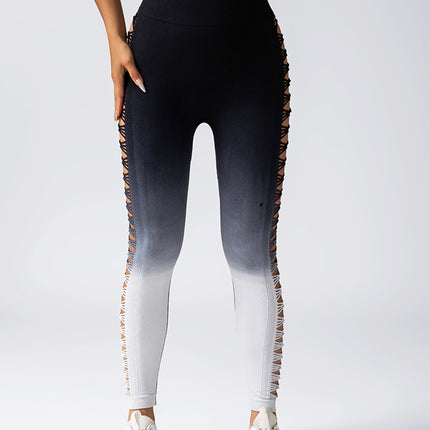Women's High-Waisted Gradient Yoga Pants, Cutout Leggings, Booty Lifting, Athletic Long Tights For Fitness Workout, Breathable Sportswear