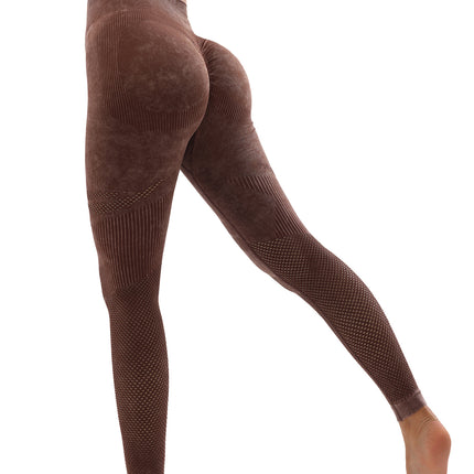 Women's Hollow Wide Band Waist Sports Leggings With Butt Ruching, Scrunch Butt Lifting Tights Seamless Yoga Tummy Control Pants