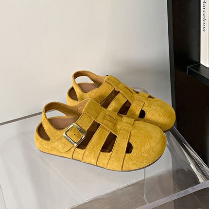 Retro Closed Toe Sandals Two-way Hollow-out Half Slippers