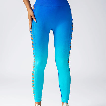 Women's High-Waisted Gradient Yoga Pants, Cutout Leggings, Booty Lifting, Athletic Long Tights For Fitness Workout, Breathable Sportswear