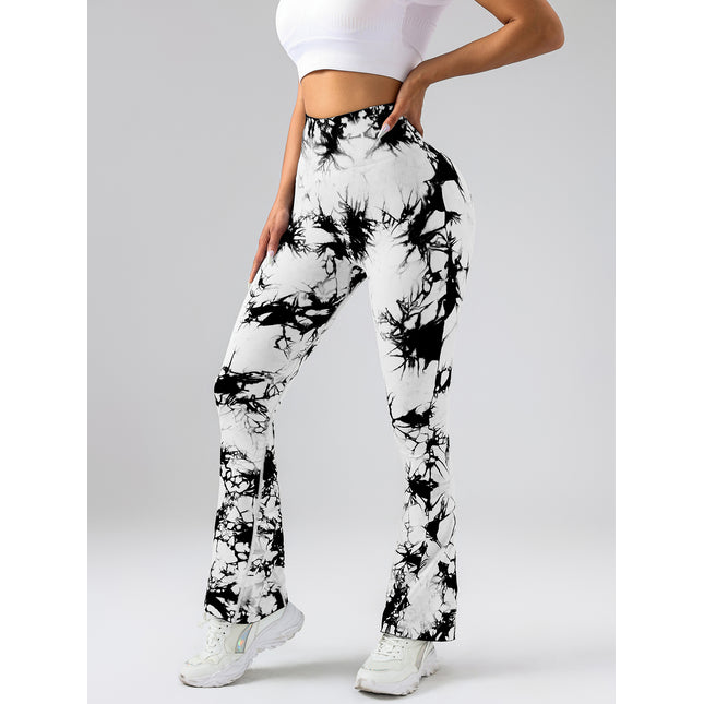 2 Pack Tie Dyed High Waisted Flared Butt-lifting Fitness Sports Women's Yoga Bell-bottom Pants, Workout Leggings For Women, Gym Scrunch Butt Butt Lifting Seamless Leggings