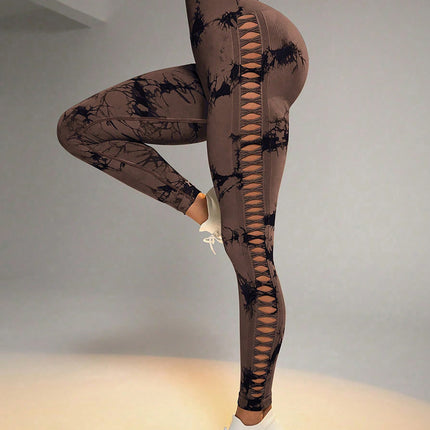 6Pcs Tie-dye Cut-out Leggings Women's Yoga Pants