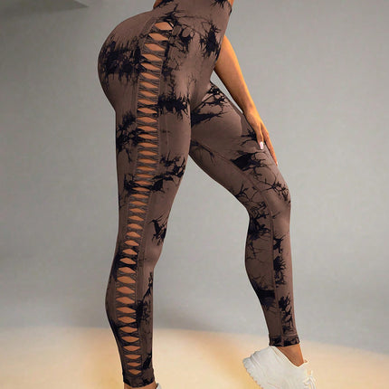 6Pcs Tie-dye Cut-out Leggings Women's Yoga Pants