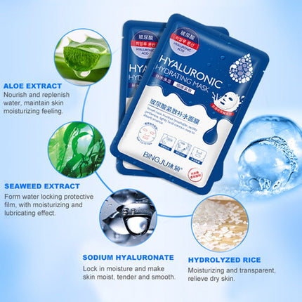 10 Pieces Hyaluronic Acid Facial Mask Sheet Pores Moisturizing