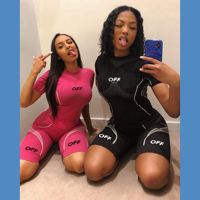 Printed sports fitness short suit