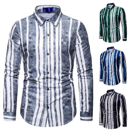 Men's Gradient Stripes Printed Long Sleeve Shirt