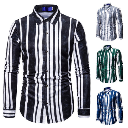 Men's Gradient Stripes Printed Long Sleeve Shirt
