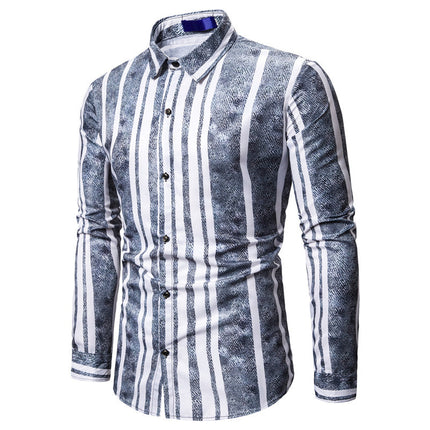 Men's Gradient Stripes Printed Long Sleeve Shirt