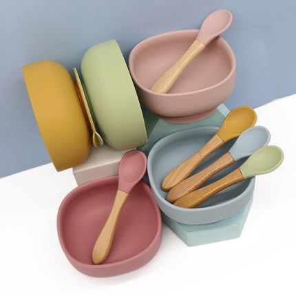 All Silicone Drop-proof Square Suction Cup Bowl Food Supplement Bowl