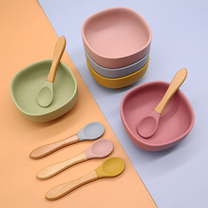 All Silicone Drop-proof Square Suction Cup Bowl Food Supplement Bowl