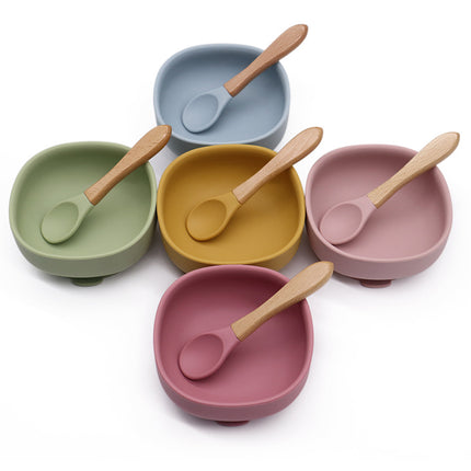 All Silicone Drop-proof Square Suction Cup Bowl Food Supplement Bowl