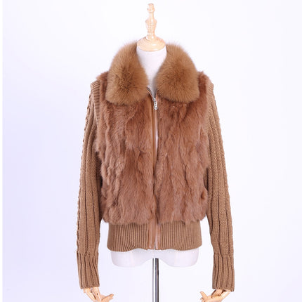 2020 Women's Genuine Real Rabbit Fur Fox Fur Collar Knitting Sleeve