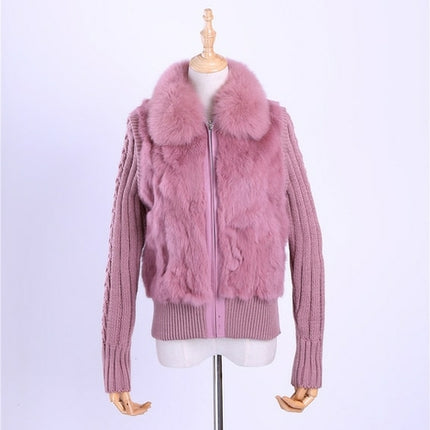 2020 Women's Genuine Real Rabbit Fur Fox Fur Collar Knitting Sleeve