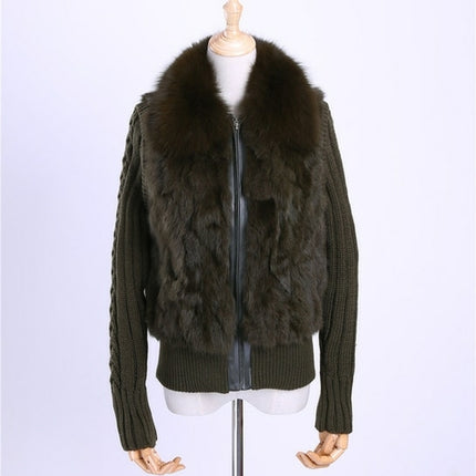 2020 Women's Genuine Real Rabbit Fur Fox Fur Collar Knitting Sleeve