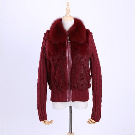2020 Women's Genuine Real Rabbit Fur Fox Fur Collar Knitting Sleeve