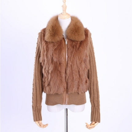2020 Women's Genuine Real Rabbit Fur Fox Fur Collar Knitting Sleeve