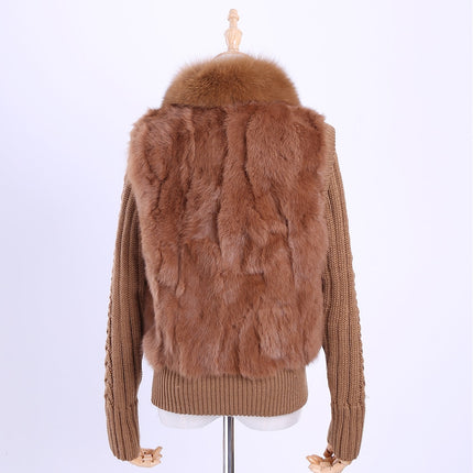 2020 Women's Genuine Real Rabbit Fur Fox Fur Collar Knitting Sleeve