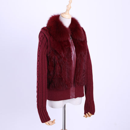 2020 Women's Genuine Real Rabbit Fur Fox Fur Collar Knitting Sleeve