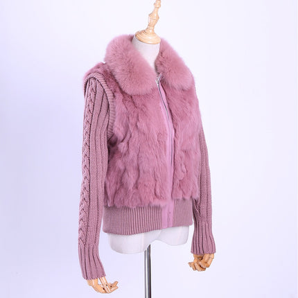 2020 Women's Genuine Real Rabbit Fur Fox Fur Collar Knitting Sleeve