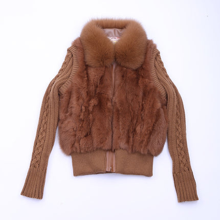 2020 Women's Genuine Real Rabbit Fur Fox Fur Collar Knitting Sleeve