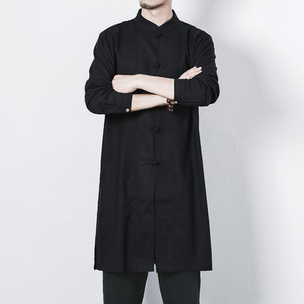 Cotton and linen long men's button jacket jacket linen men's clothing men