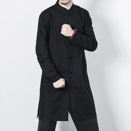 Cotton and linen long men's button jacket jacket linen men's clothing men