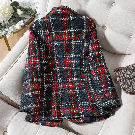 High Quality Thick Winter Blazer Women Fashion Ladies Red Blue Plaid