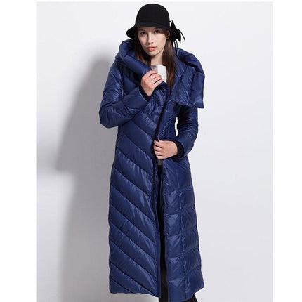 Womens Winter Down Coat Waterproof Long Thick Large Size Hat Black